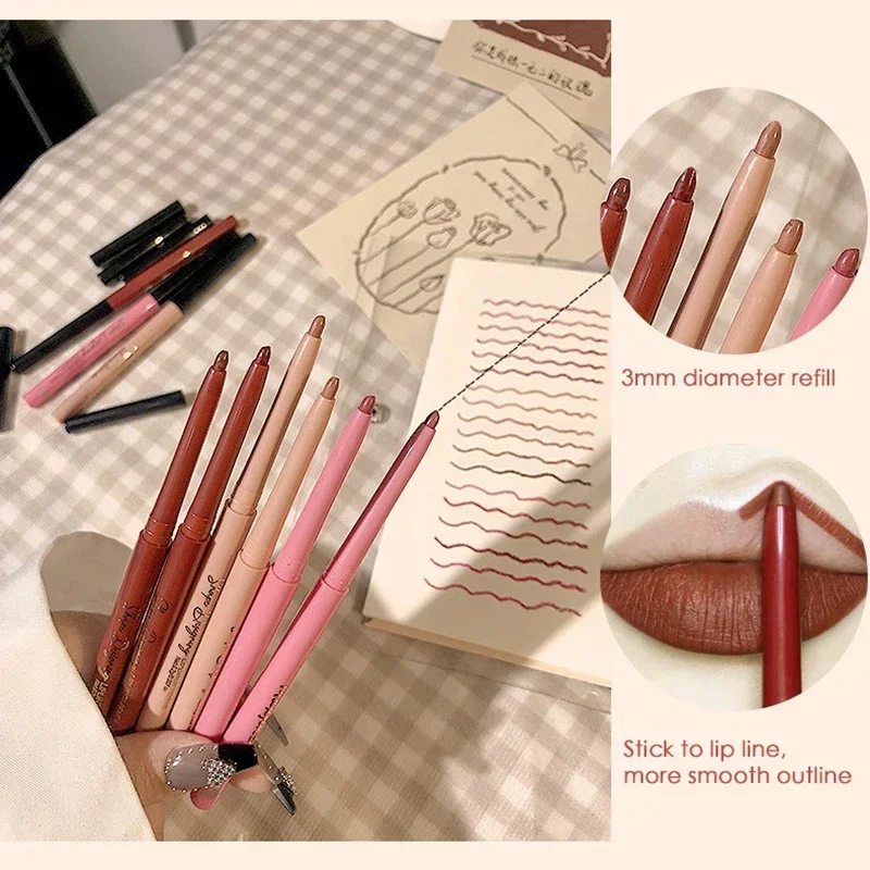 Lipstick Pencil Waterproof Sexy Red Matte Contour Tint Lipstick Lasting Non-stick Cup Lipliner Pen Lips Makeup Cosmetic 20 Color