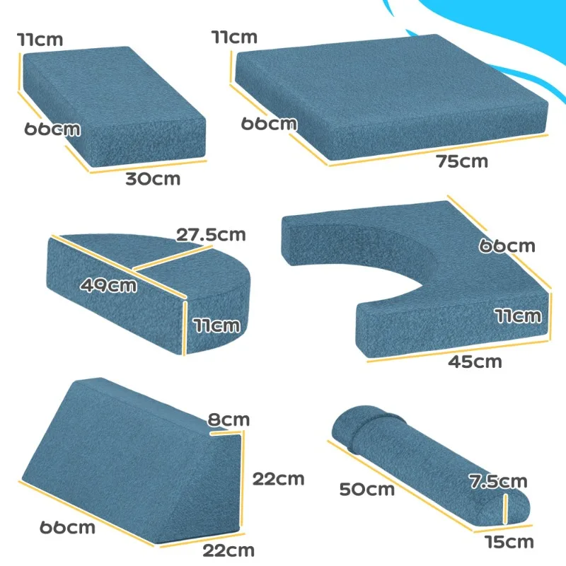 أريكة Qaba للأطفال، طقم أريكة مجزأة للأطفال الصغار، أريكة ألعاب وحدات زرقاء، مناسبة للألعاب الخيالية والترفيهية