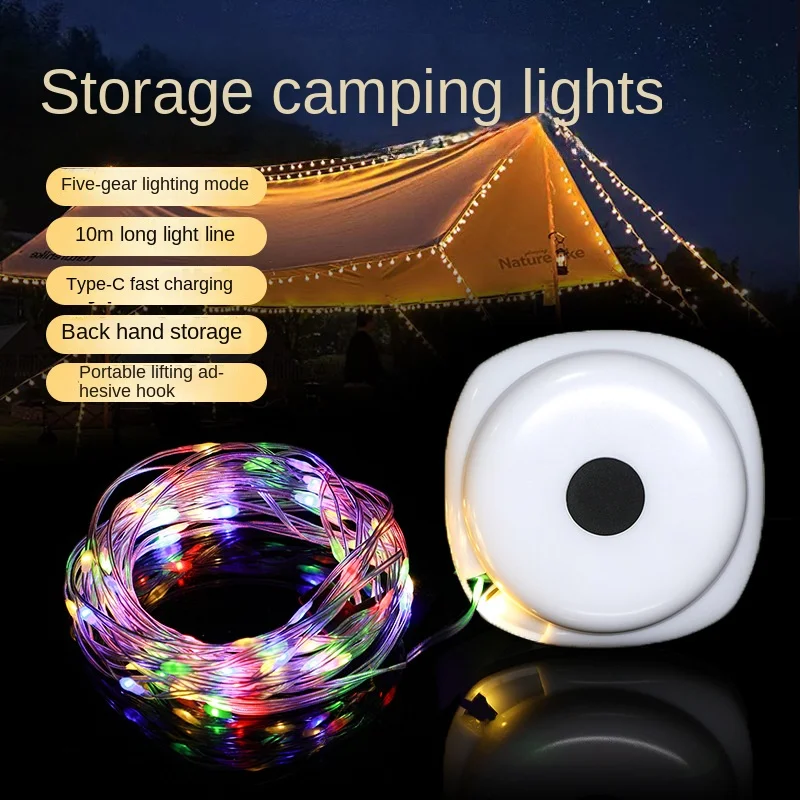 

Camping String Lights,10M Light with Lanterns (2 in 1 Design),Camping Lights 2000mAh,IPX6 Waterproof,Rechargeable Flashlights