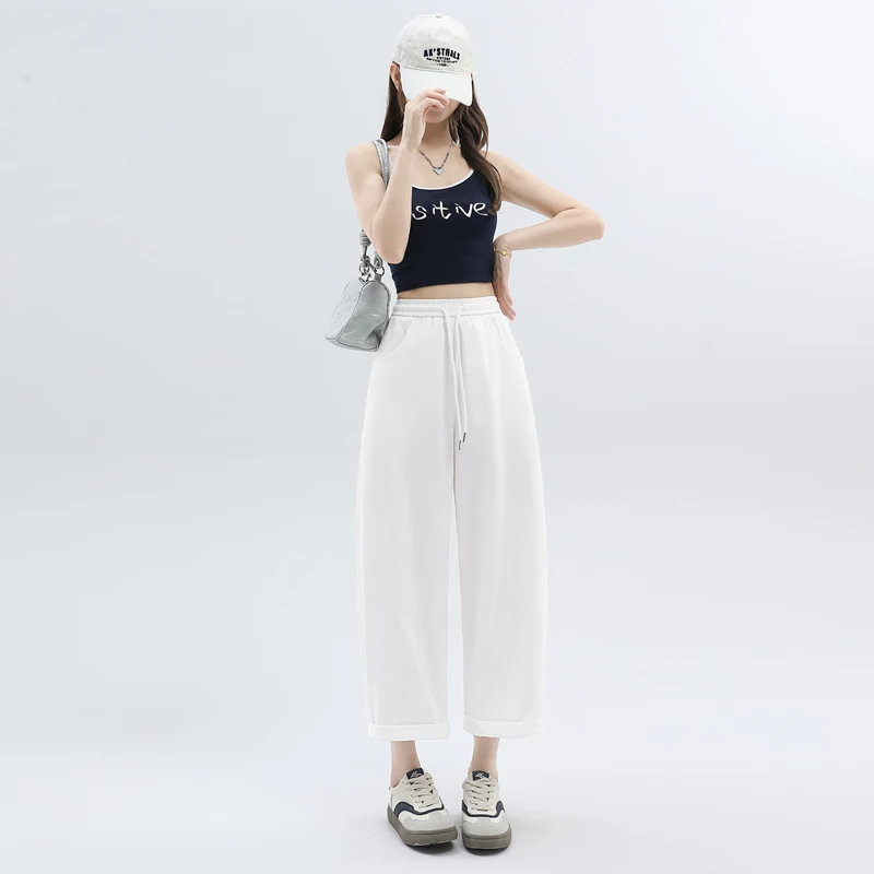 

Укороченные брюки-баллоны свободного кроя, новые весенне-летние повседневные брюки с высокой талией, свободные брюки-шаровары для невысоких.