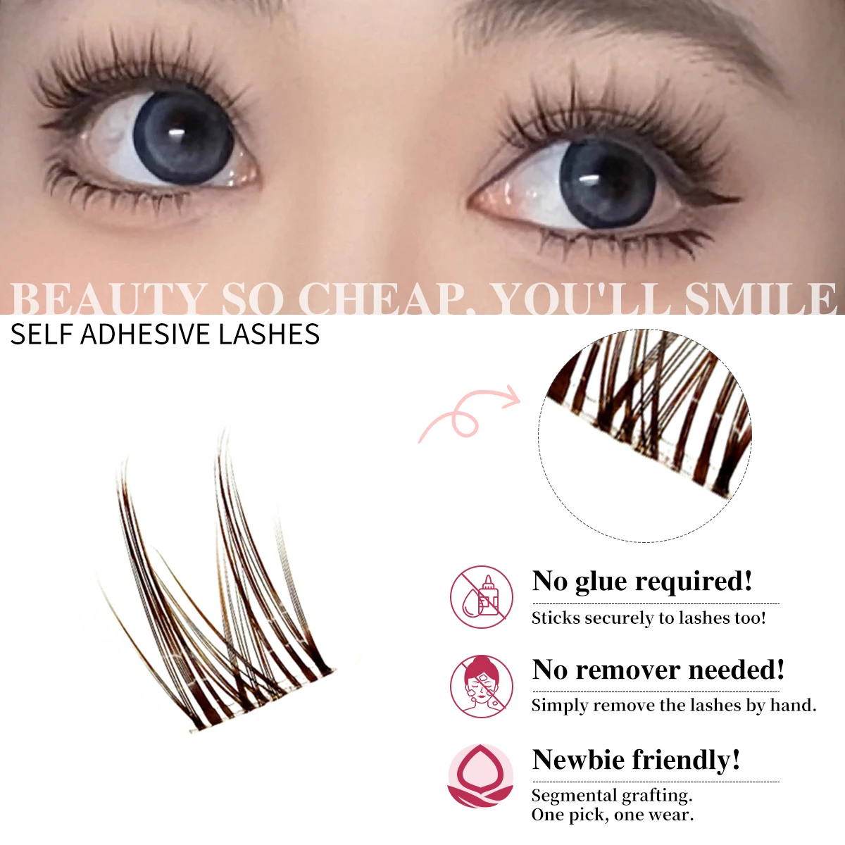 Cils magnétiques 80 grappes sans colle cils vaporeux naturels réutilisables faux cils boucle moelleuse Ultra-mince confortable