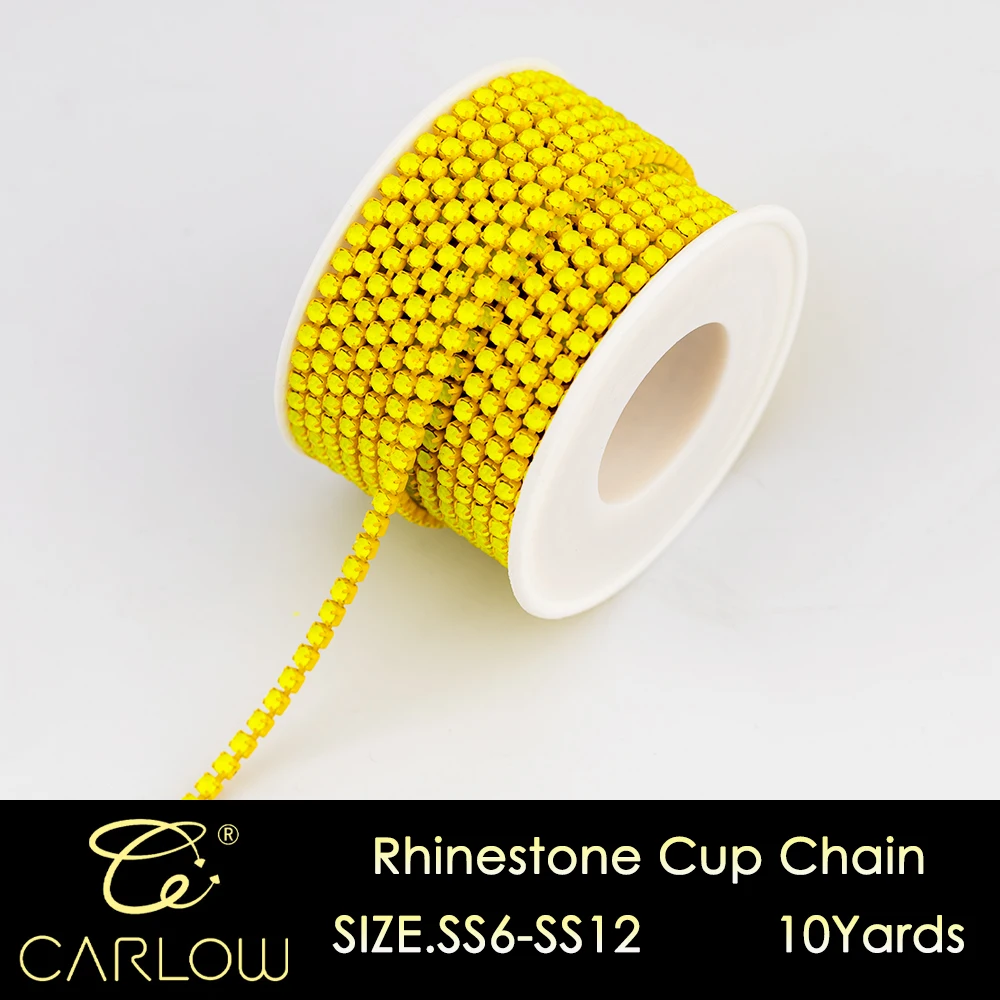CARLOW SS6-SS12 Shiny Mocha Multi Color Glass Rhinestones Cup Chain AAAAA 10 Yards Stone Chain for Clothes Decoration DIY