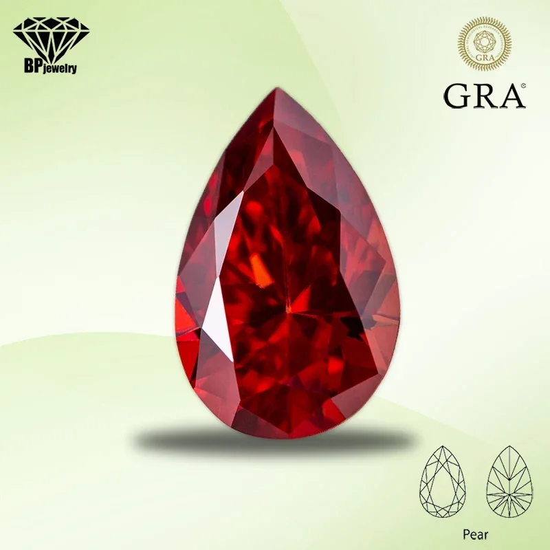 

Moissanite Loose Stone Garnet Color Pear Cut Lab Created Gemstone Diamond for DIY Jewelry Making Materials with GRA Certificate