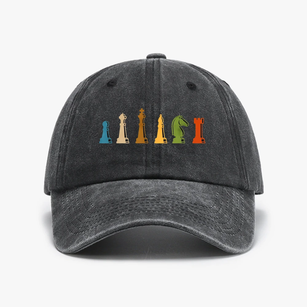 Chess Board Game Washed Baseball Cap adjustable outdoor activities fishing Breathable Distressed hats