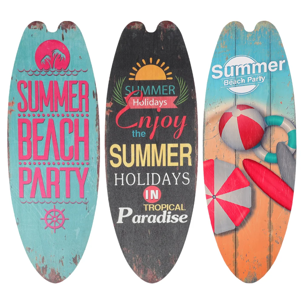 

3 Pcs Beach Decoration Hanging Wood Surfboard Plaque Large Wooden Sign Wall Crafts Pool Outdoor Boards for Decorating Bar Signs