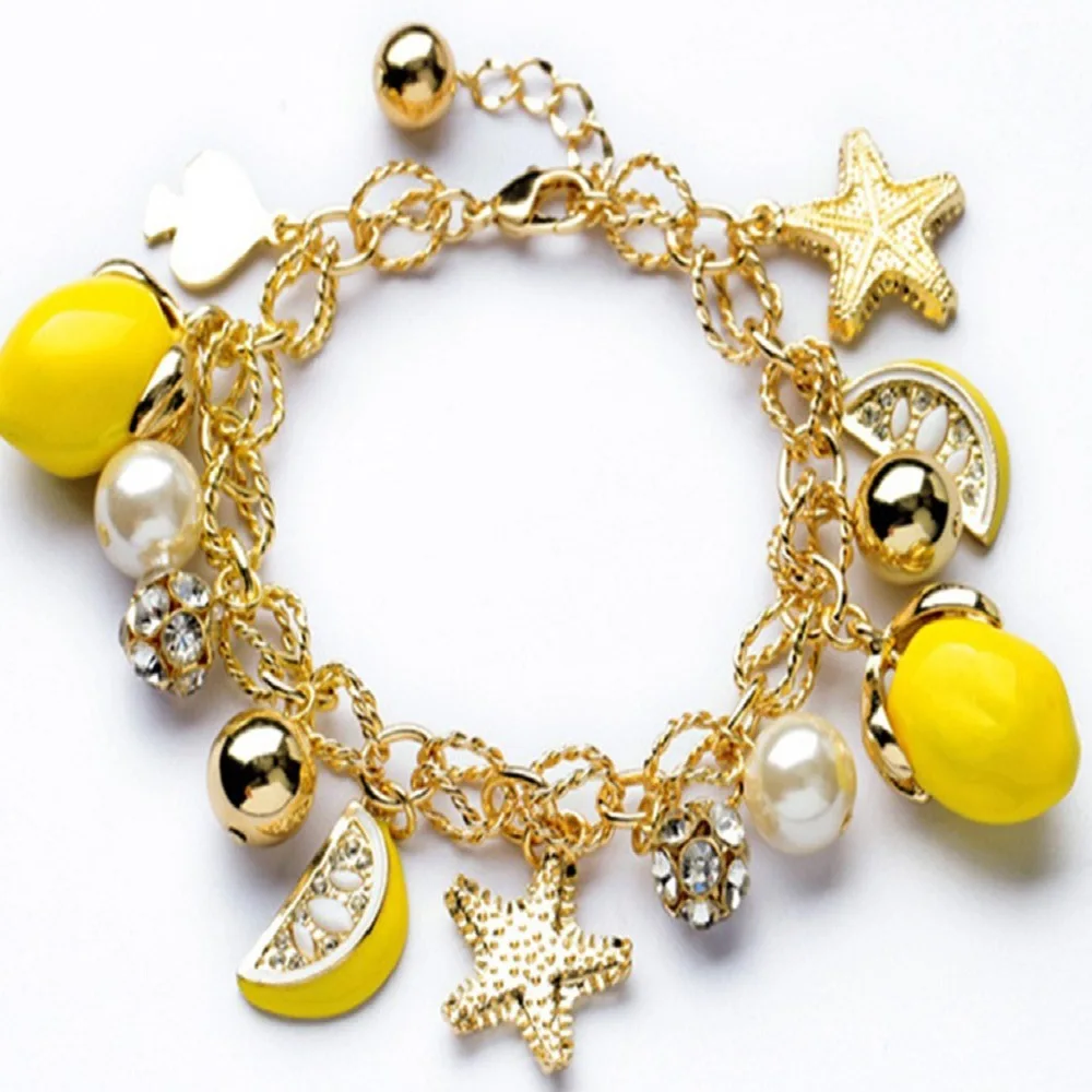 

Luxury Starfish Lemon Diamond Pearl Fruit Beach Bracelet Women's Jewelry