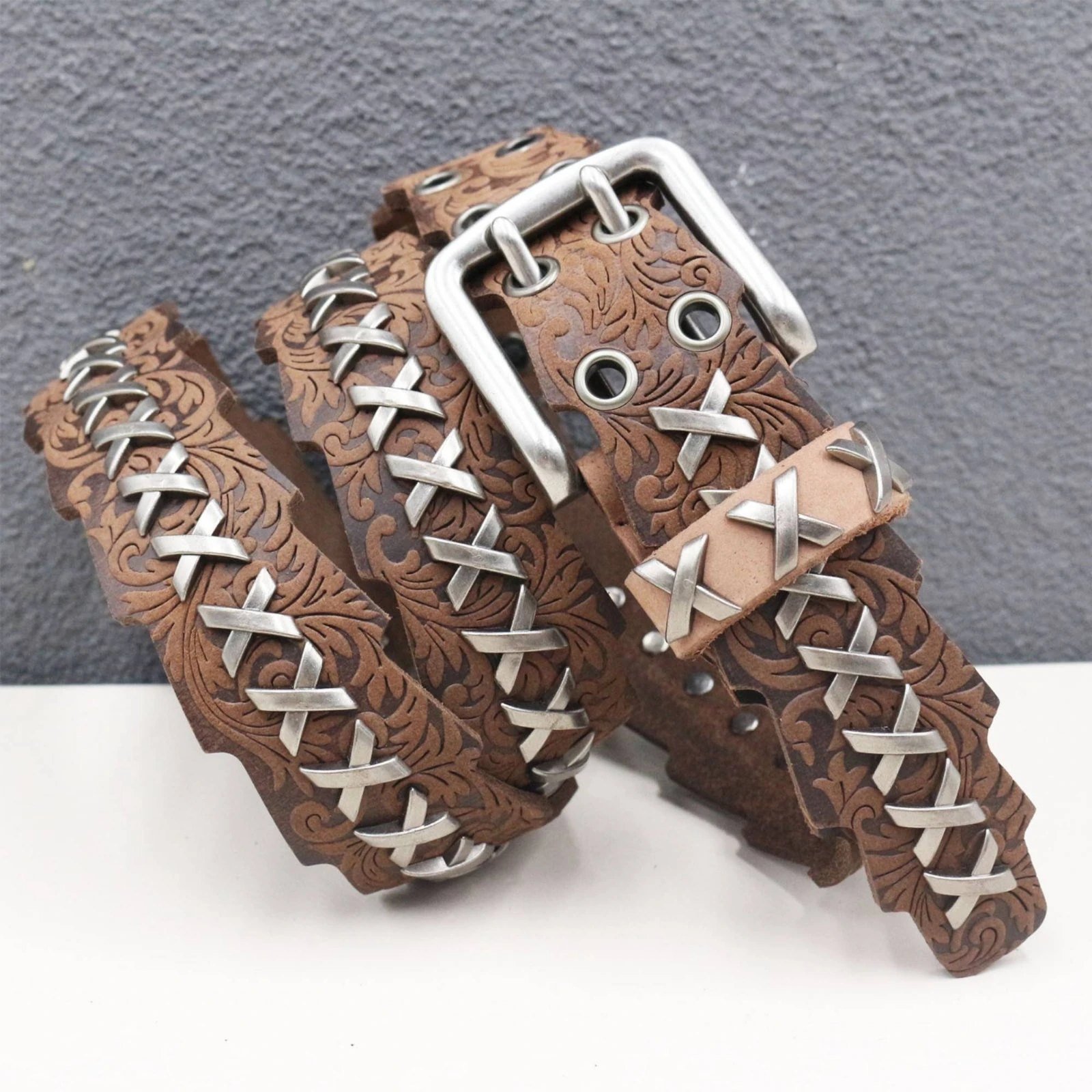 Top-Grain Leather Belt Adjustable Leather Belt with Metal Buckle Vintage-Inspired Casual for Denim Outfits, Streetwear Looks