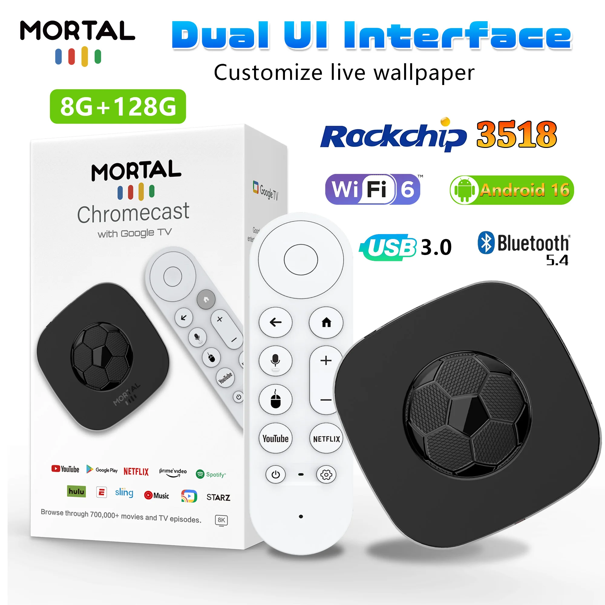 صندوق تلفاز ذكي Mortal T1 Ultra يعمل بنظام Android 16 HDR 10 4K 128G Google Voice WIFI 6 USB3.0 Game Netflix Free TV Home Theater Set-Top Box #1