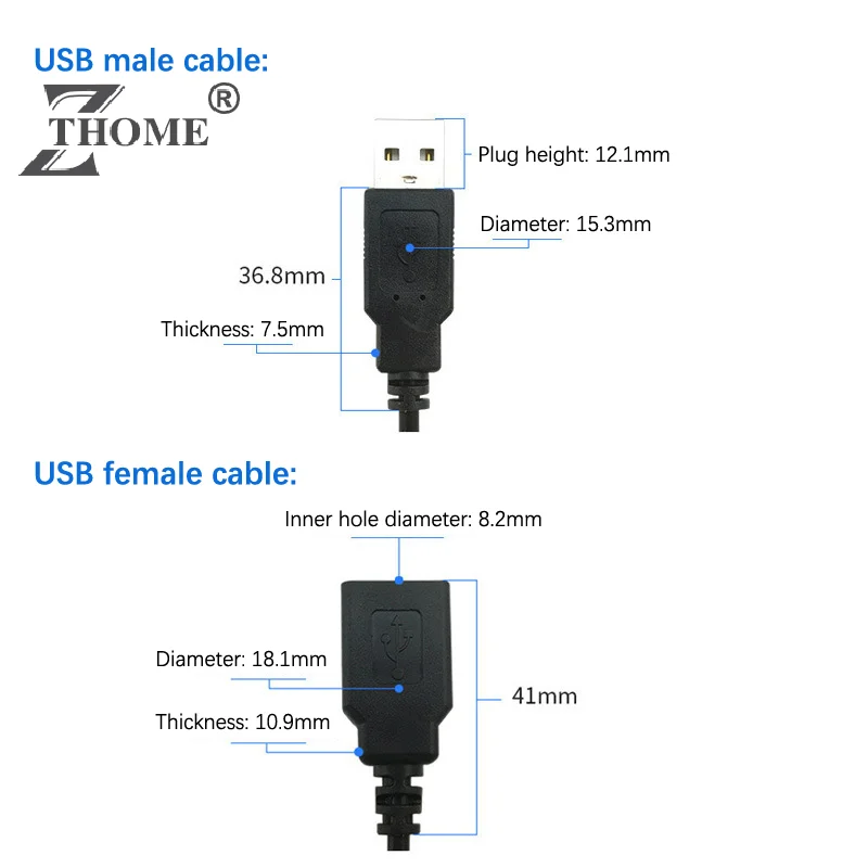 0.3m/1m/2m Power Supply Cable 2 Pin USB 2.0 A Female Male 4 Pin Wire Jack Charging Cord Extension Connector 5V Line