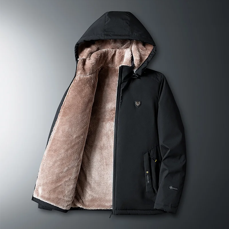 

Мужская утепленная хлопковая куртка с капюшоном на флисовой подкладке, зимнее пальто для мужчин среднего и старшего возраста, жилет из овчины больших размеров, повседневная одежда