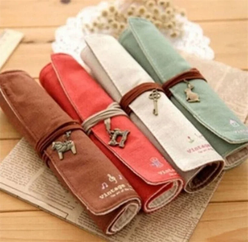 New Retro Roll Pencil Cases Leather Pencil Box Storage Pencil Bag Pencilcase  Supplies Pen Gift Box