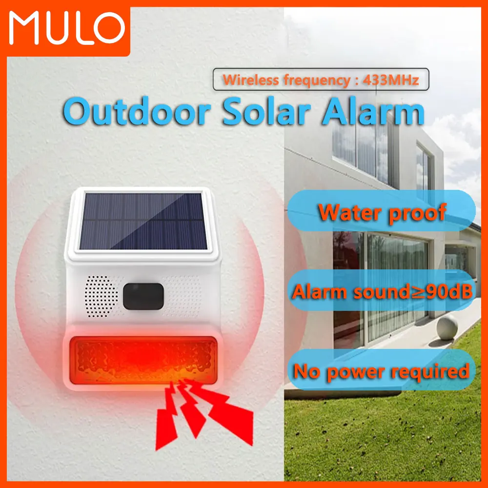 wireless solar outdoor alarm system atualizado 433mhz led flash a prova dagua casa garagem garagem 01