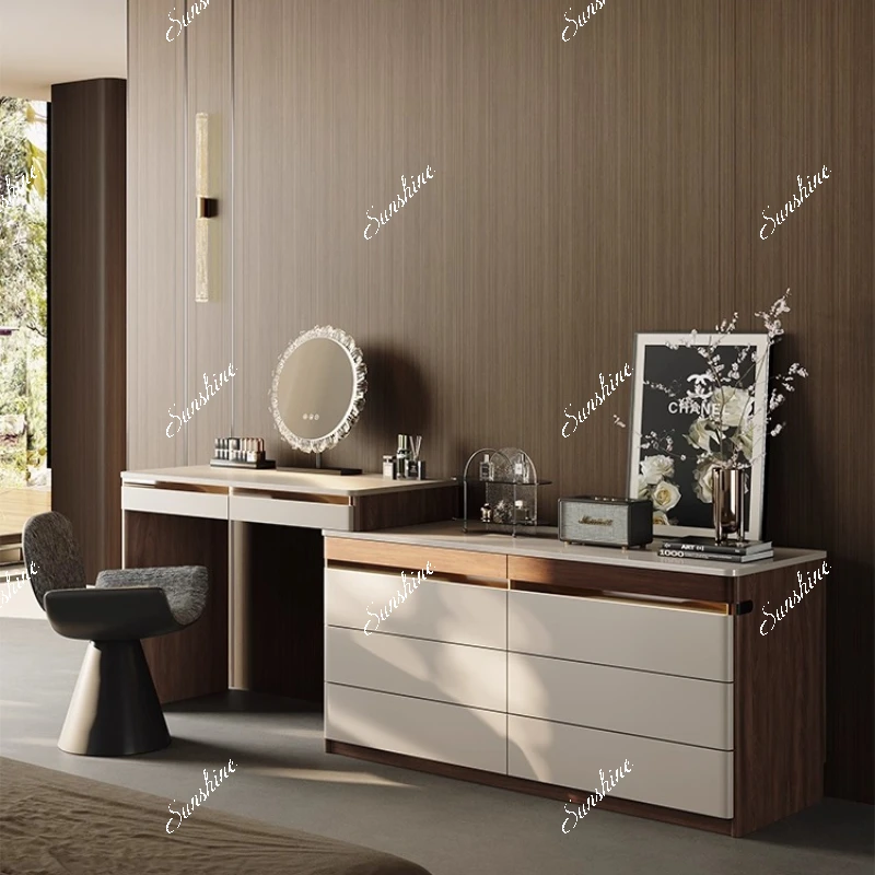 Solid wood dresser, chest, integrated makeup table, storage cabinet, master bedroom, cream wind