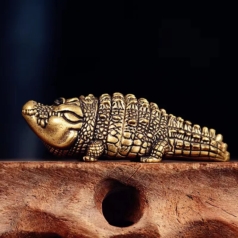 Cute Fat Copper Alligator Statue, Creative Desktop Ornament Home Decor for Bedroom, Office