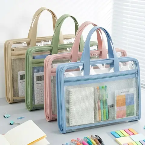 Durable 13 Pockets Expanding File Folder Transparent Handheld File Bag Waterproof Large Capacity Document Organizer Students