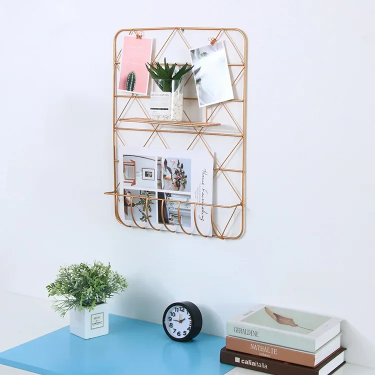 ins decorazione da parete in oro appeso a parete in rete di ferro battuto portafoto portaoggetti da parete dormitorio soggiorno sfondo in metallo