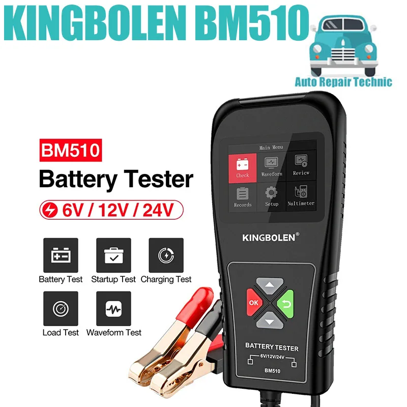 

KINGBOLEN BM510 Car Battery Tester 6V 12V 24V Multimeter Cranking Charging Load Test Motorcycle Truck Battery Test Russian