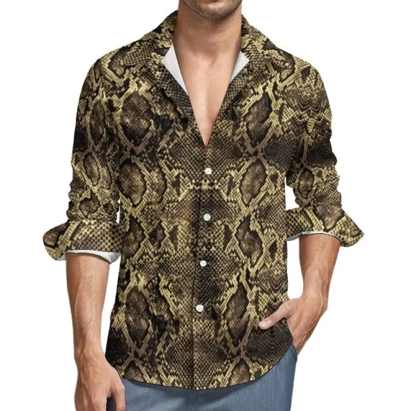 Snakeskin Pattern Print Men's Shirts Casual Single-Breasted Blouses Long Sleeve Shirt Streetwear Trend Lapel Tops Male Clothing