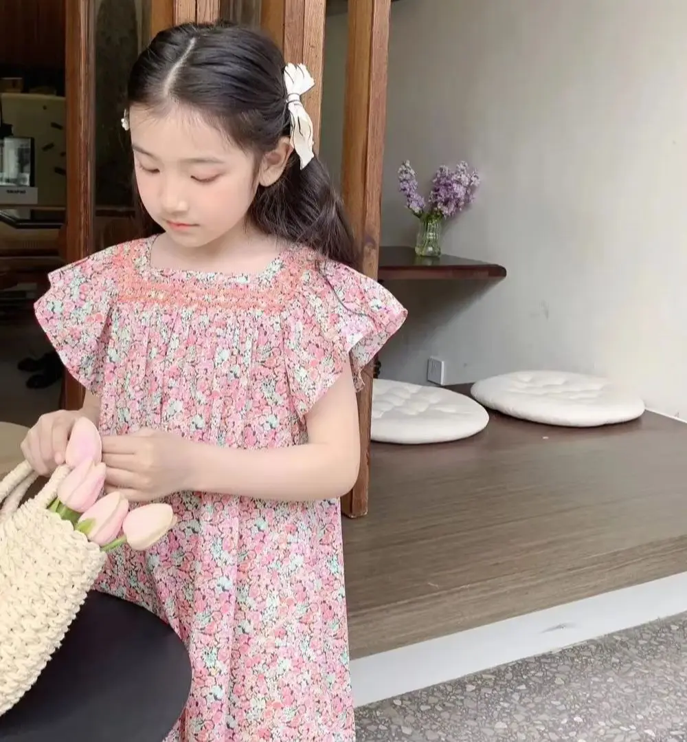 

Customize Dress For Girls 2025 New Summer Floral pattern printing Luxury Dress Kids Clothes Kids Girls Clothes