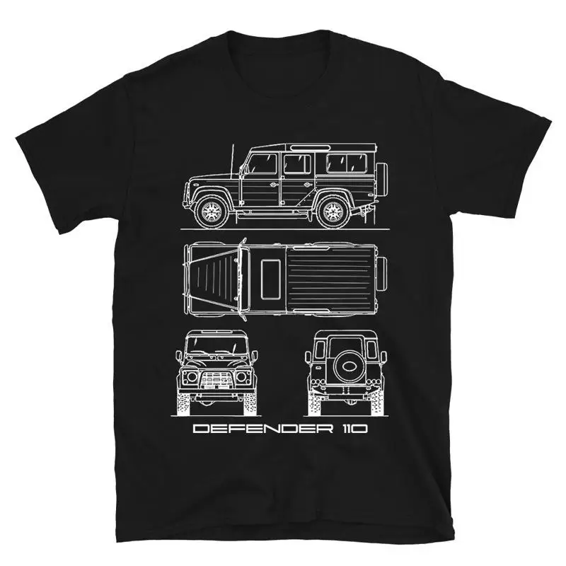 Defender 110 Mens T Shirt Classic Off Road 4x4 Blueprint Design SUV Graphic Tee