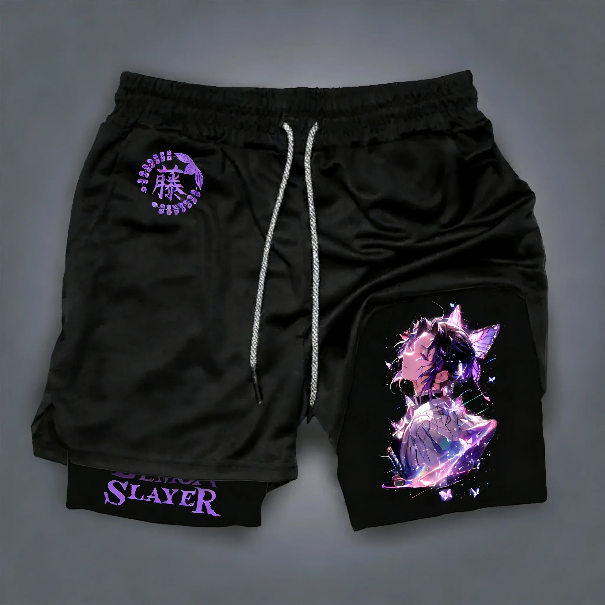 

2026 Demon Slayer Anime Men's Summer 2-in-1 Sports Shorts 2026 New Swimming Fitness Fast Drying Breathable Double Layer Shorts
