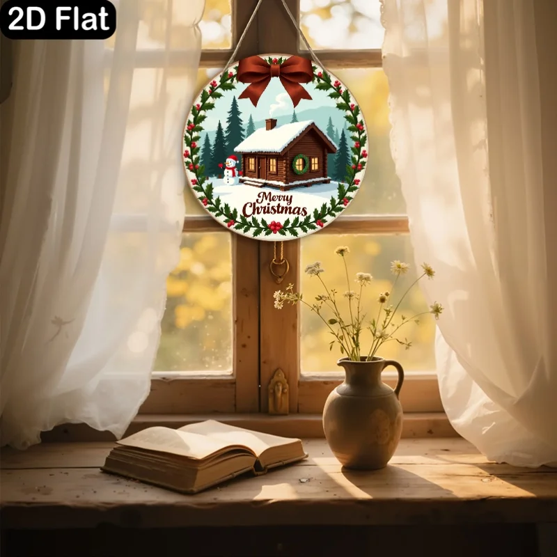 2D Flat Printing 1pc Retro Country Style Wooden Christmas Wall Decor - Snowman And Igloo Round Hanging Sign with 