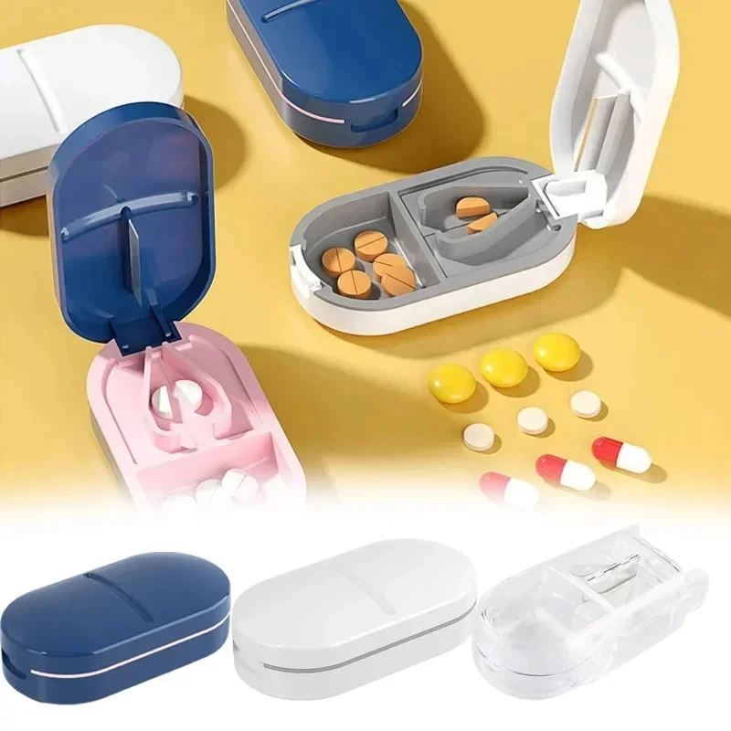 1-20pc Portable Pill Cutter and Splitter Tablet Medicine Divider Slicer with Storage Box Home Pill Cases Dispenser Organizer Box