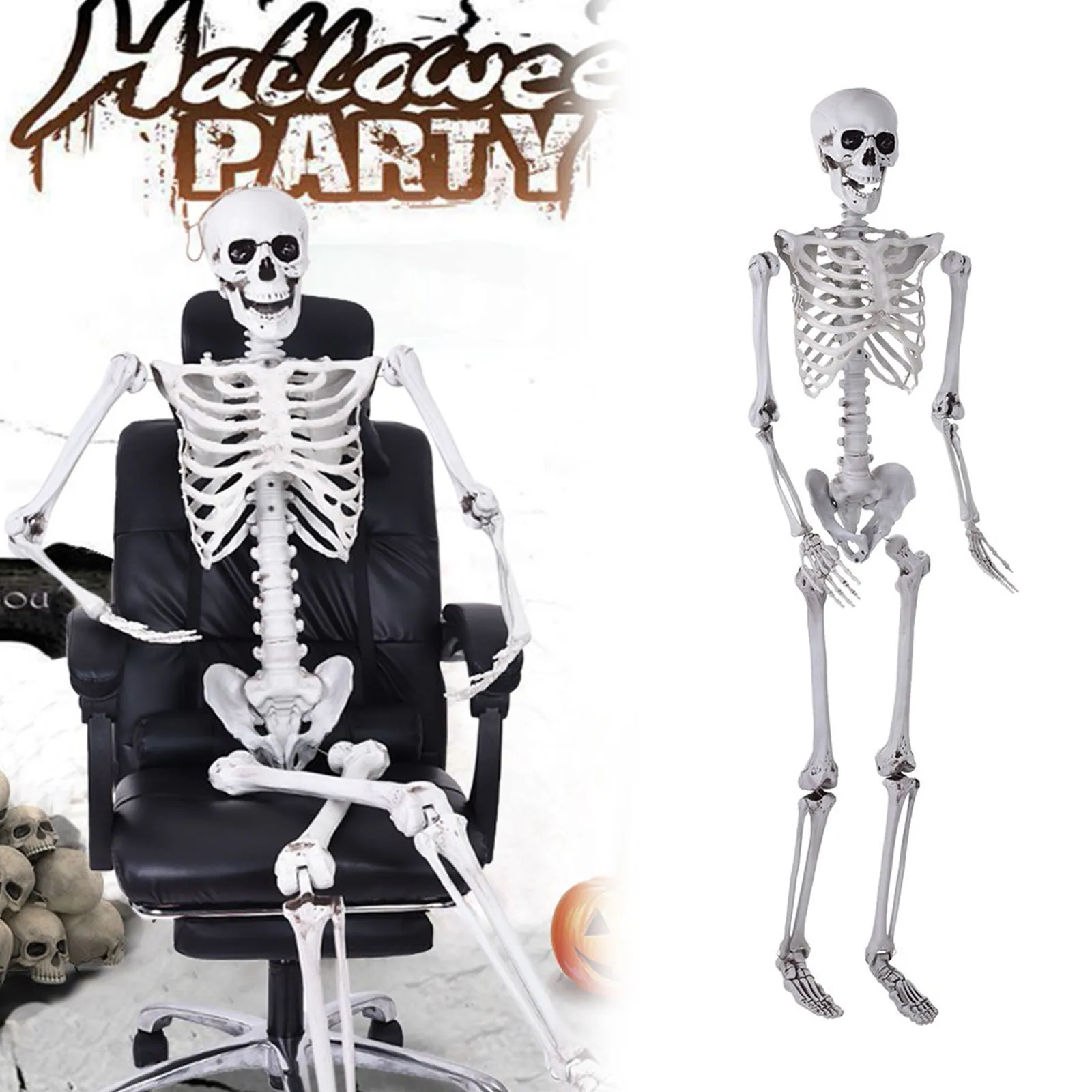 

Halloween Skeleton Movable Posable Joints Realistic Human Bones Model Halloween Party Decor Haunted House Horror Prop 2024