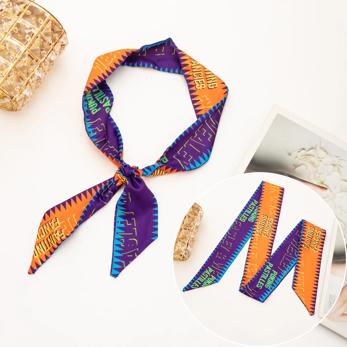 Minimalist Elegant Long Silk Scarf Headband Bow for Women, Aesthetic Boho Hair Scarf Wrap, Party Holiday Beach Weekend Unique