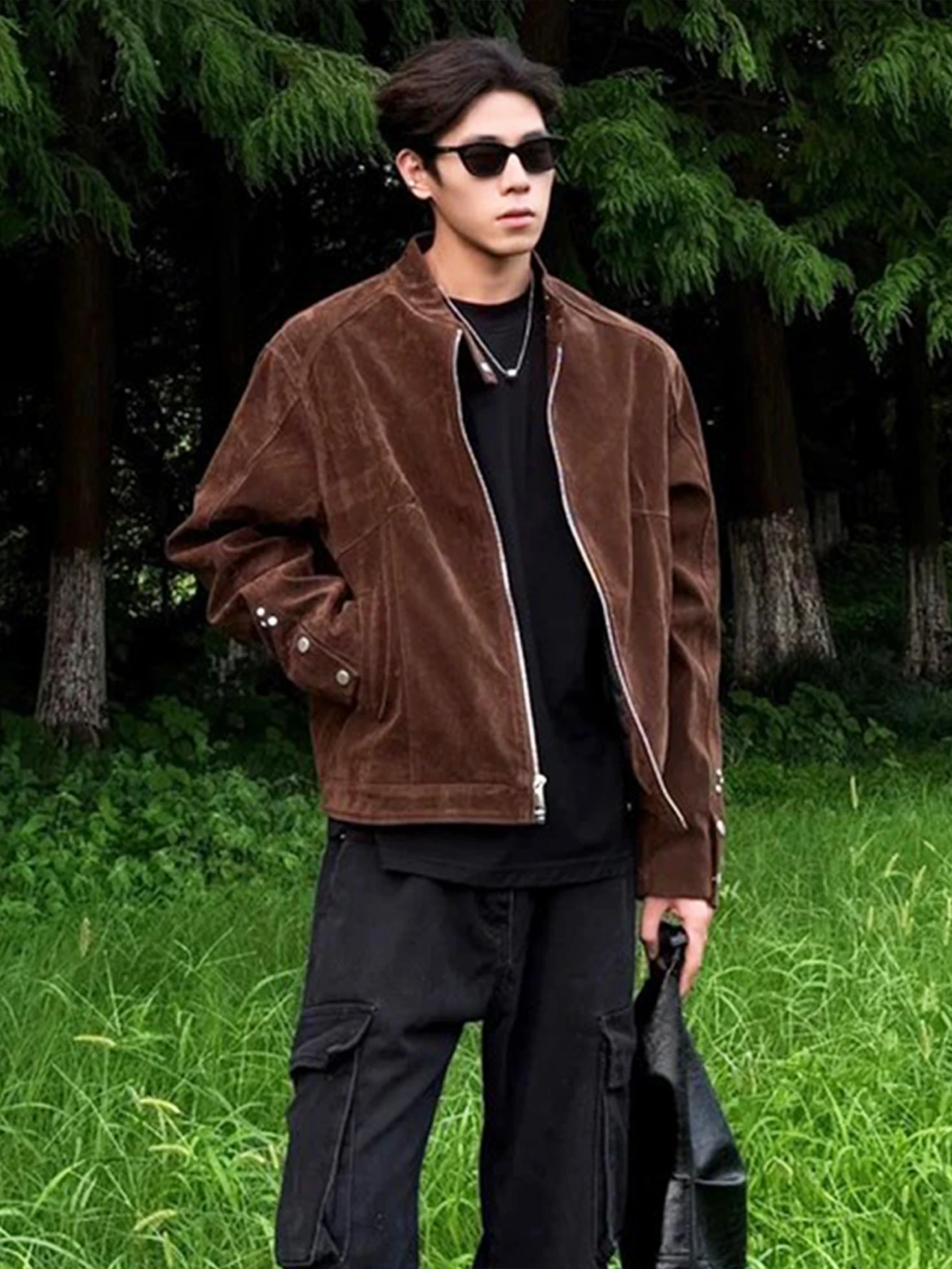 

Cool ort Biker Jaet Men's Autumn Faionable Retro Streetwear Stand Collar Zipper Closure Leather Coat Youth Velboa M...