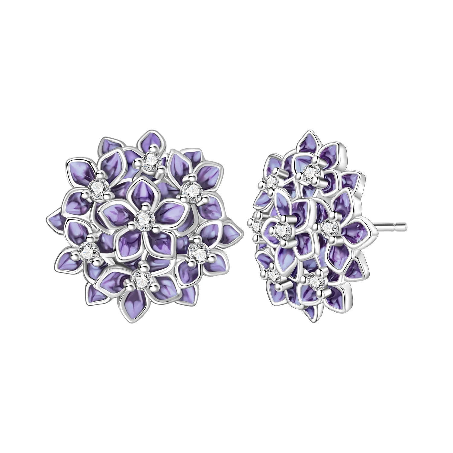 PANPOKI S925 Sterling Silver Purple Hydrangea flower Stud Earring For Lady S925 Jewelry Party Anniversary Trendy Original Gifts