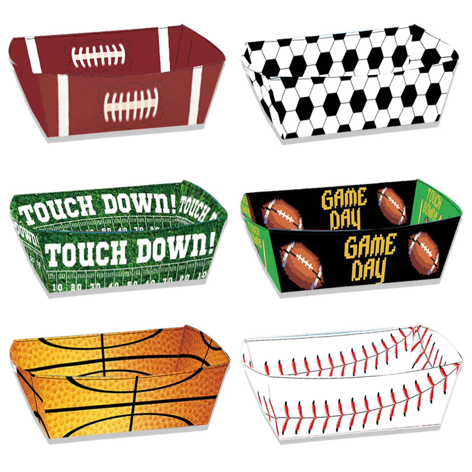 12/24Pack Sports Themed Party Paper Food Trays Birthday Decorations Disposable Paper Food Boats Nacho Snack Candy Hot Dog Trays