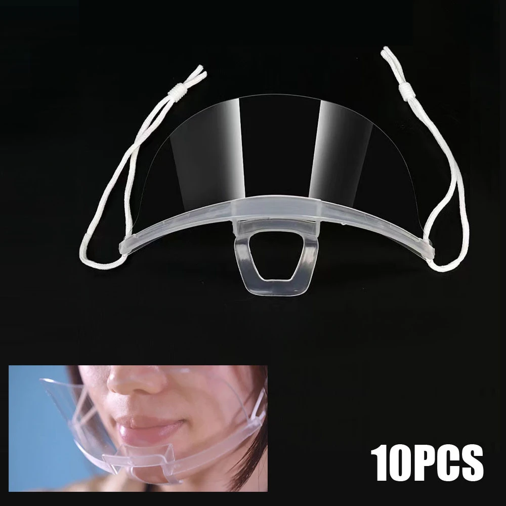 

10Pcs Reusable Transparent Anti-fog Mask Shield Cover Restaurant School Chef Plastic Anti-saliva Mouth Shield Mouth Mask Cover
