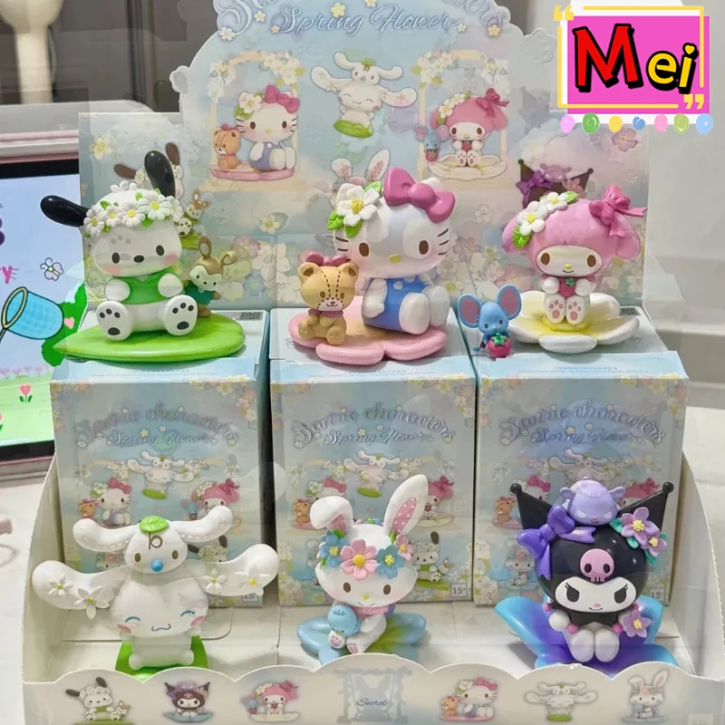 

New Cute Hello Kitty Kuromi Big Ear Dog Flower Series Blind Box Cartoon Anime Collected Characters Toys Desktop Decoration Gift