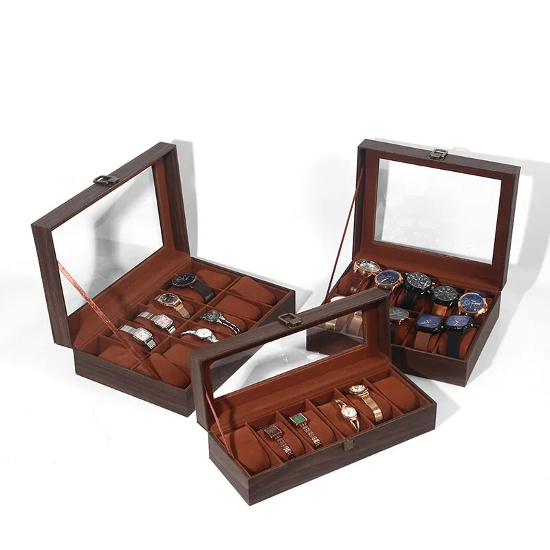 DELESYS صديقة للبيئة جلد كلاسيكي أفضل بيع نمط الغبار واقية ساعة تخزين صندوق عرض مع قفل زجاج نافذة صندوق ساعة