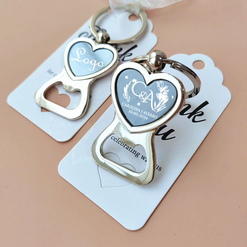 

50/100pcs Personalized Custom Love Heart Keychain Bottle Opener Wedding Favors For Guests Wedding Souvenirs Birthday Party Gifts