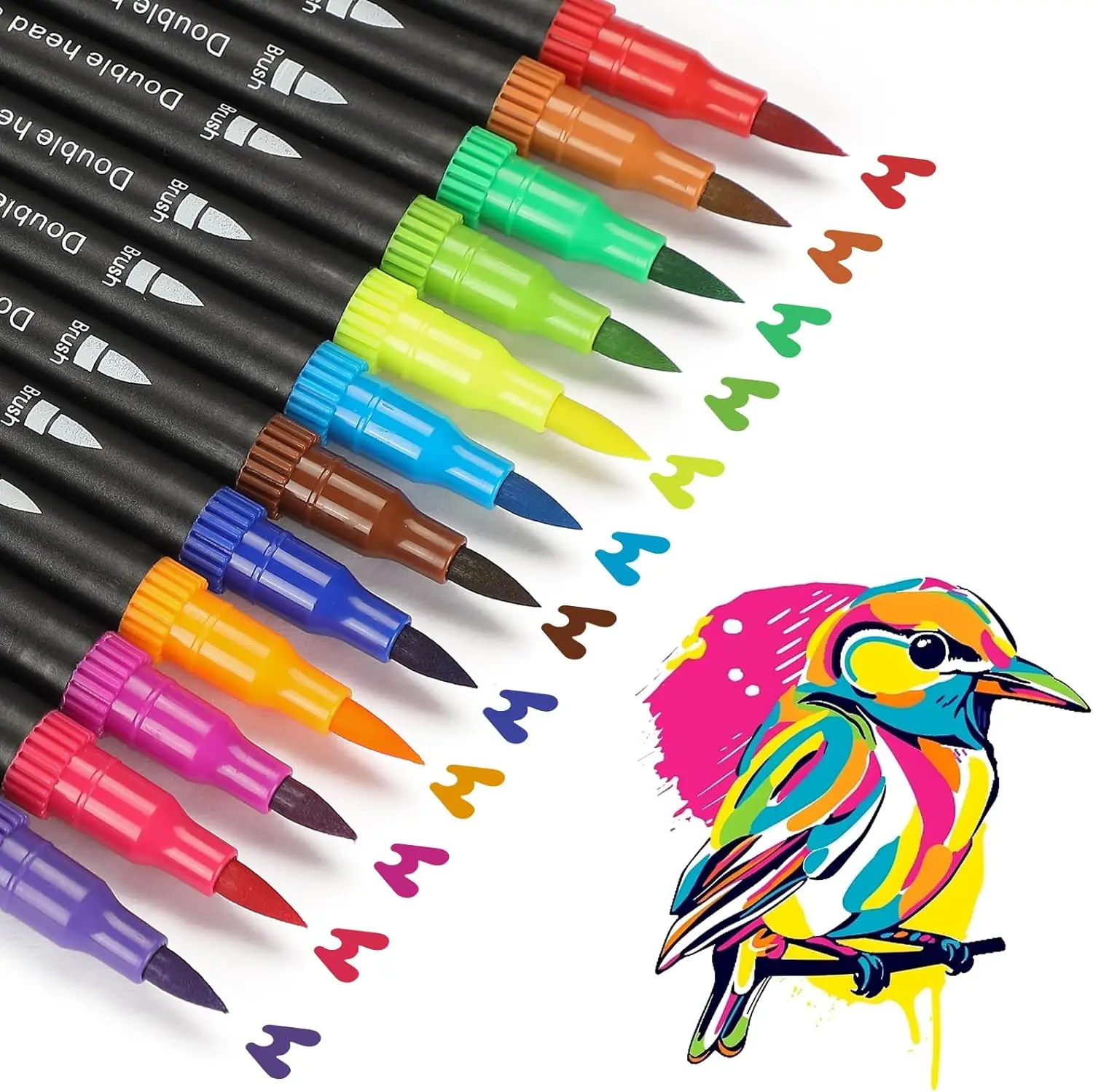 

Dual Markers Brush Pens, 60 Fine Point Art Marker, Double Tip Colored Pen for Adult Coloring Hand Lettering Writing Planner