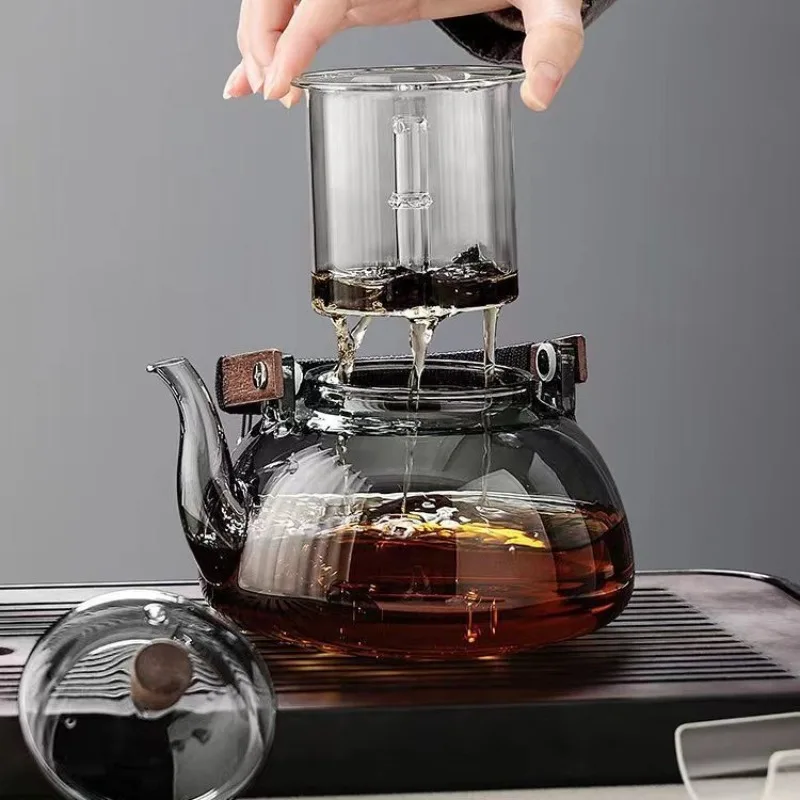 New Heat-resistant Boiling Teapot Household Glass Cooking High Temperature Lifting Beam Pot Smoke Gray