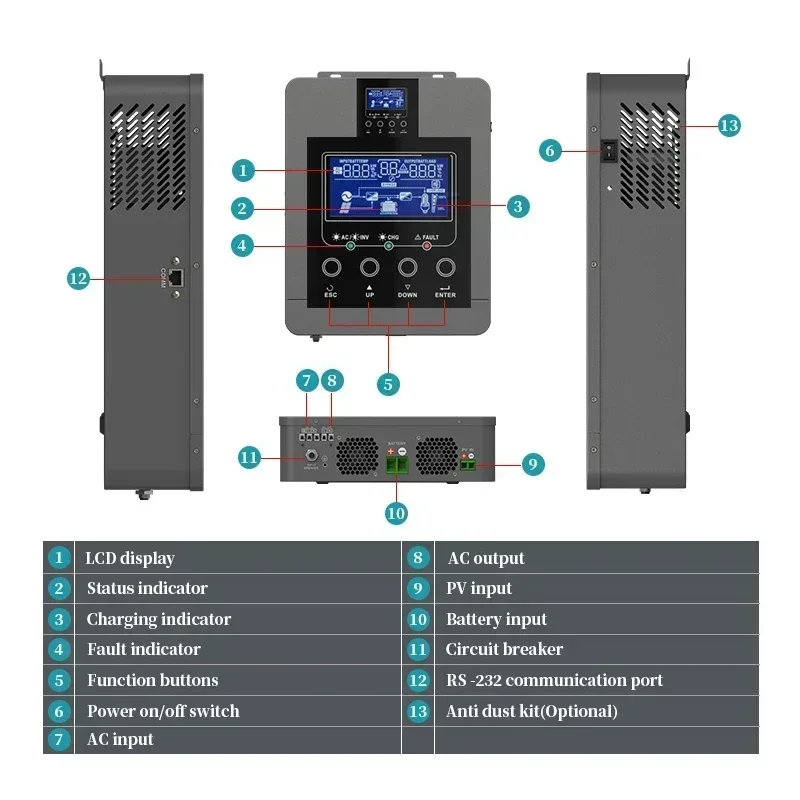 Новый MPPT Codi Energy Off-grid 2200VA 12 В 220 В 230 В гибридный инвертор 1800 Вт солнечный инвертор со встроенным контроллером MPPT 80A 450 В постоянного тока