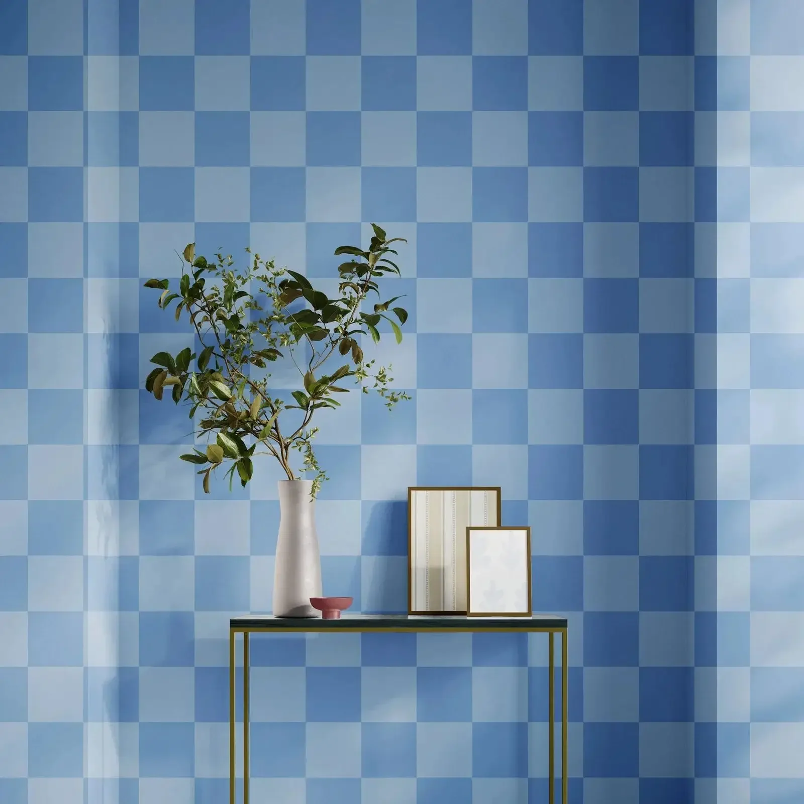 Blue Wallpaper Peel and Stick, Colorful Checkered Wallpaper For Room Decorations, Geometric Wall Paper Temporary Unpasted Paper