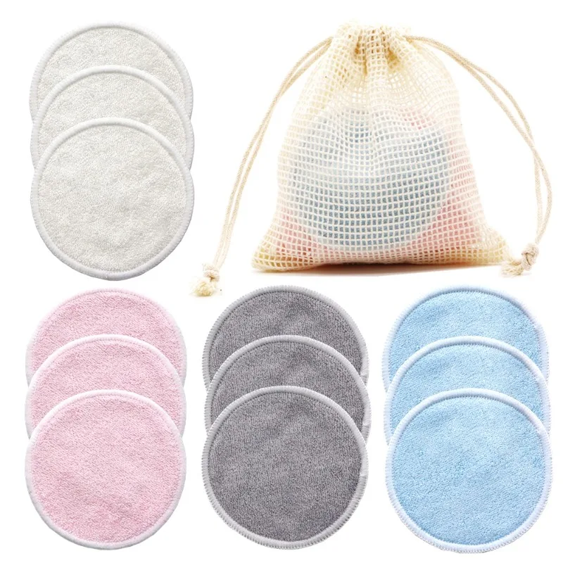 10 pcs Reusable Bamboo Makeup Remover Pads Washable Rounds Cleansing Facial Cotton Make Up Removal Pads Tool