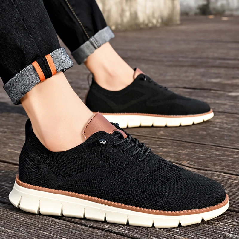 Fashion Khaki Men\'s Summer Sneakers Breathable Knit Lace-up Lightweight Casual Shoes For Men New Comfortable Urban Man Sneakers