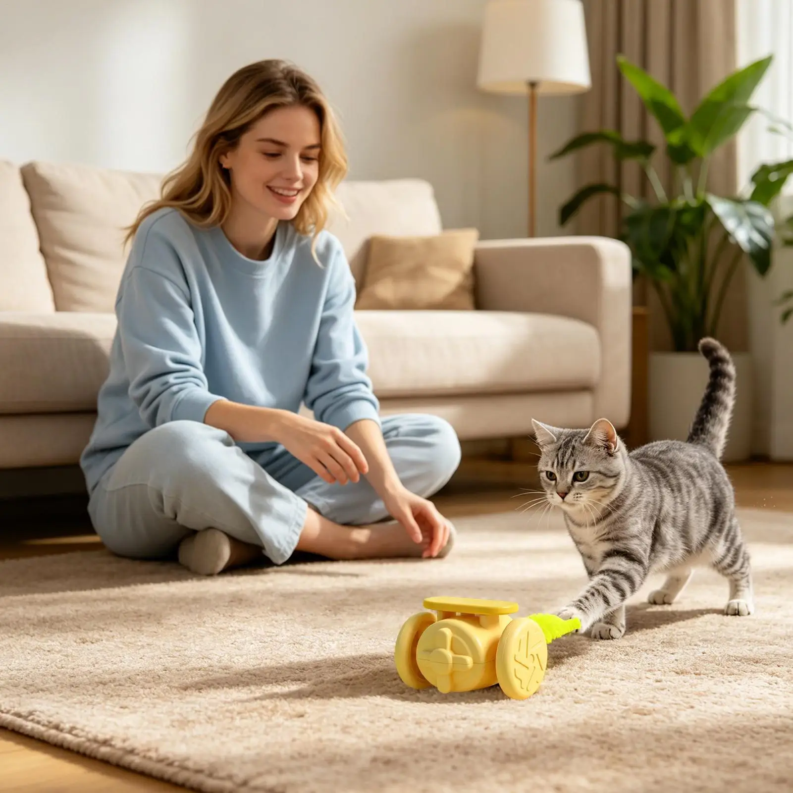 Indoor Cat Toys Rechargeable Tail-Swaying Teaser Automatic Obstacle Avoidance Cat Toy For Small Medium Large Indoor Outdoor Home