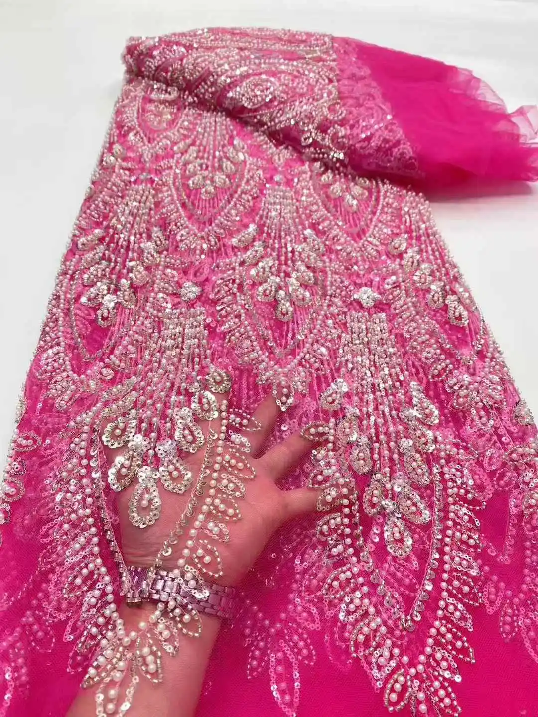 Африканская кружевная ткань 2025, кружевная ткань ручной работы с бисером, Франция, блестки, нигерийская вышивка, свадебная сетчатая кружевная ткань для шитья