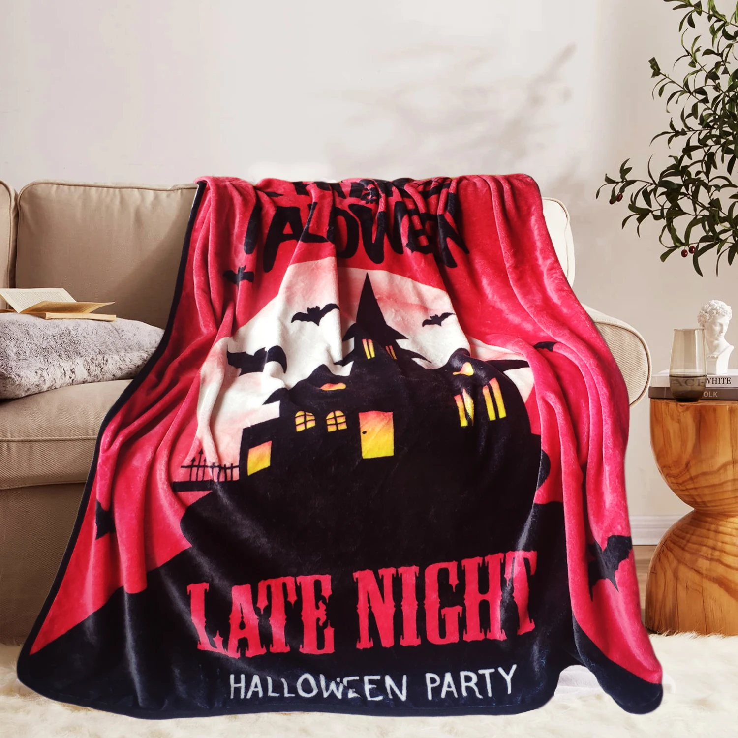 

Red Halloween Blanket Cozy Fleece Blanket for Extra Warmth and Comfort Queen Size Throw Blanket For Couch