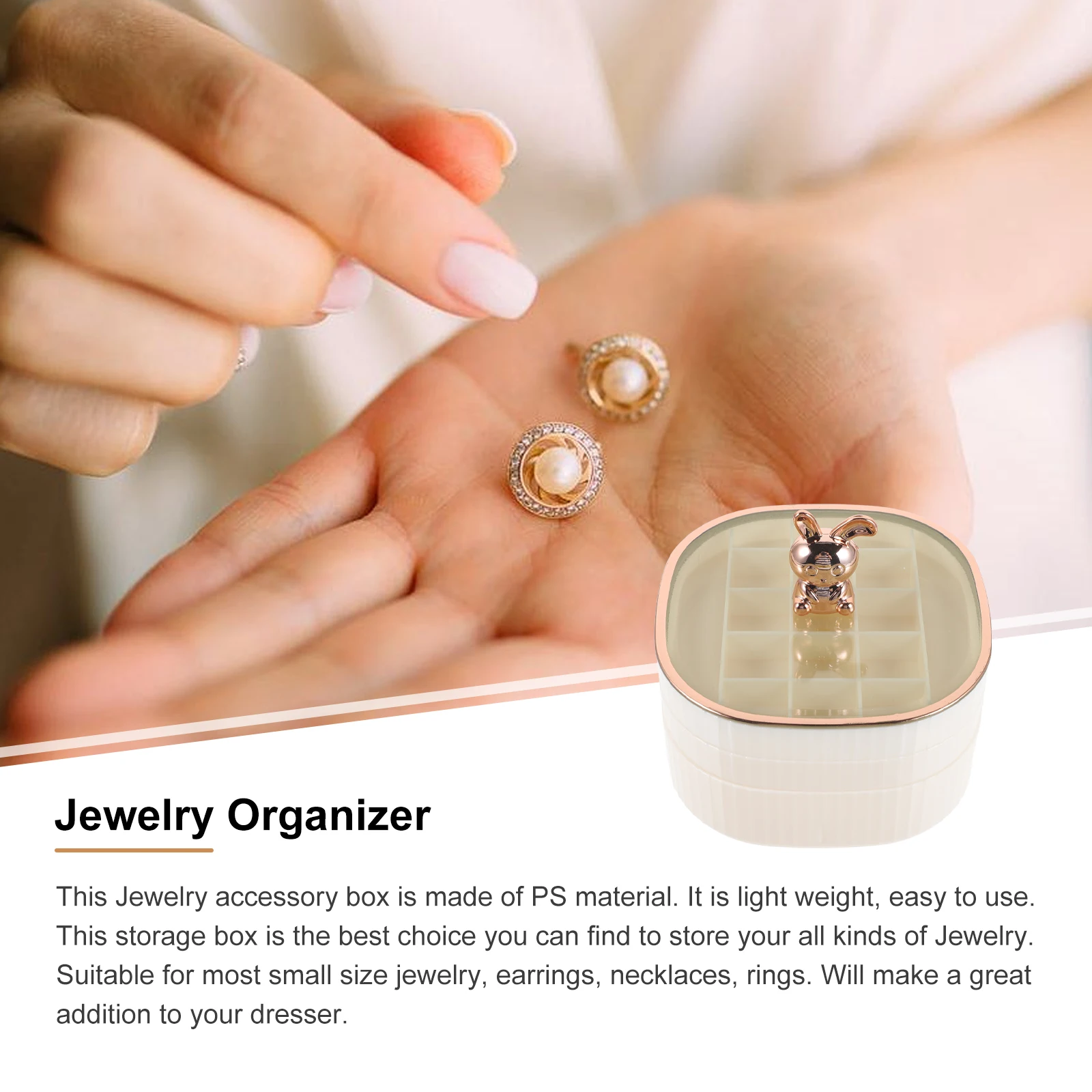 

1pcs Clear Jewelry Organizer Cream White Earring Storage Necklace Ring Holder Dustproof Gift Idea Women Valentine Easter