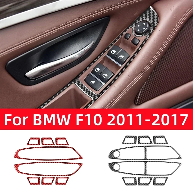 For BMW 5 Series F10 2011-2017 Accessories Carbon Fiber Car Windows Lifting Button Control Panel Trim Cover Frame Decor Stickers