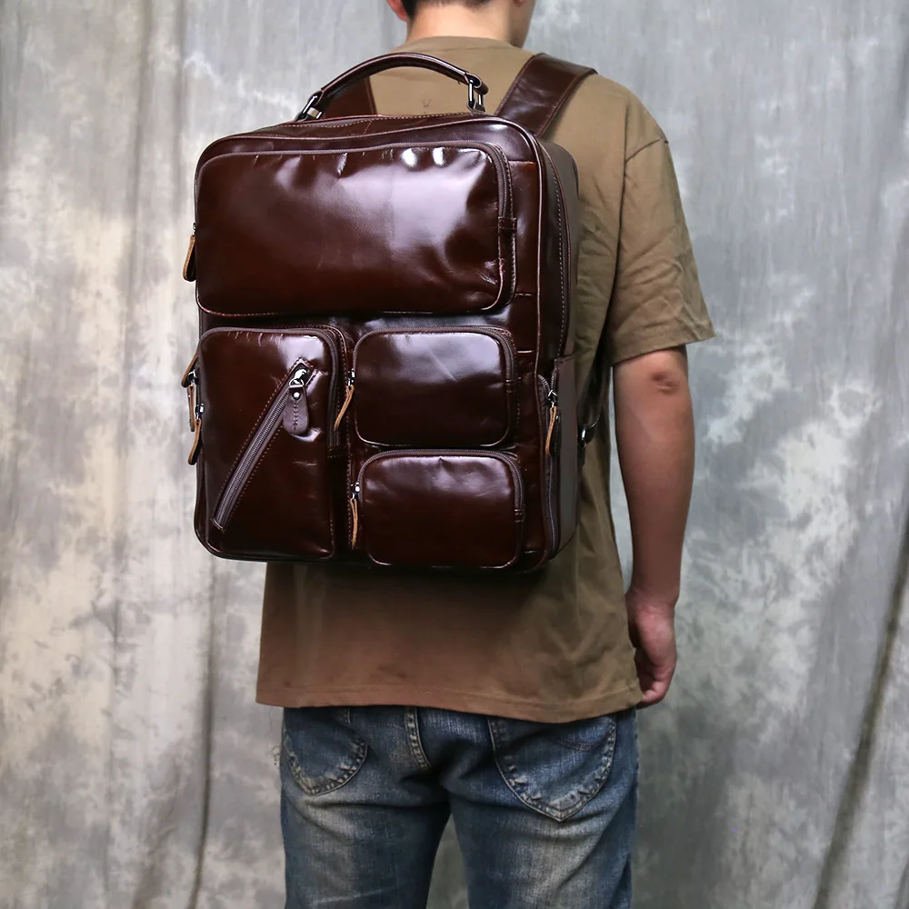 

Men's Genuine Leather Trendy Double Bag Large Capacity Premium Retro Backpack First Grade Cowhide Casual Outdoor Laptop Bag