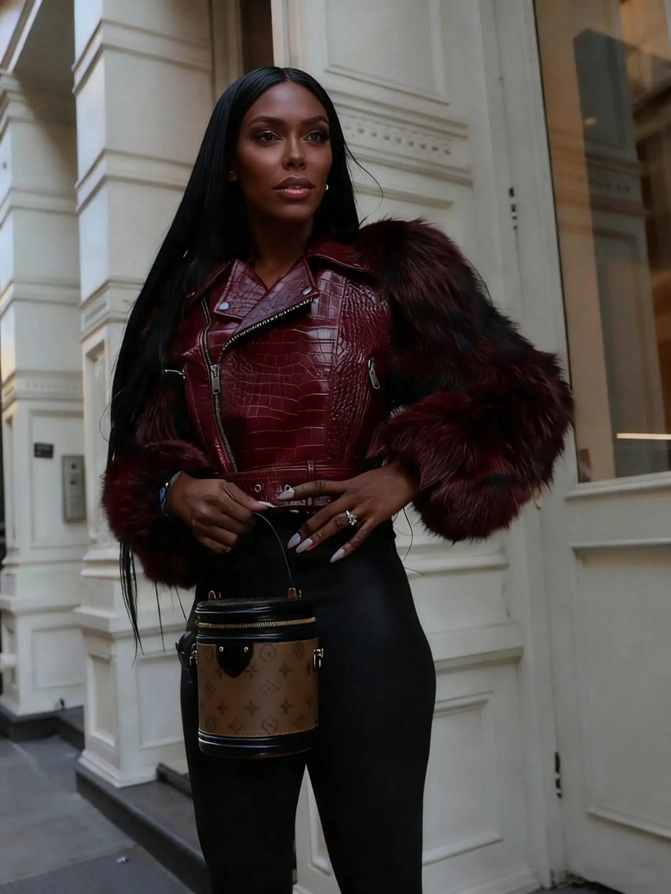 

Женская куртка-бомбер из искусственного меха с принтом под крокодила, поясом и застежкой-молнией