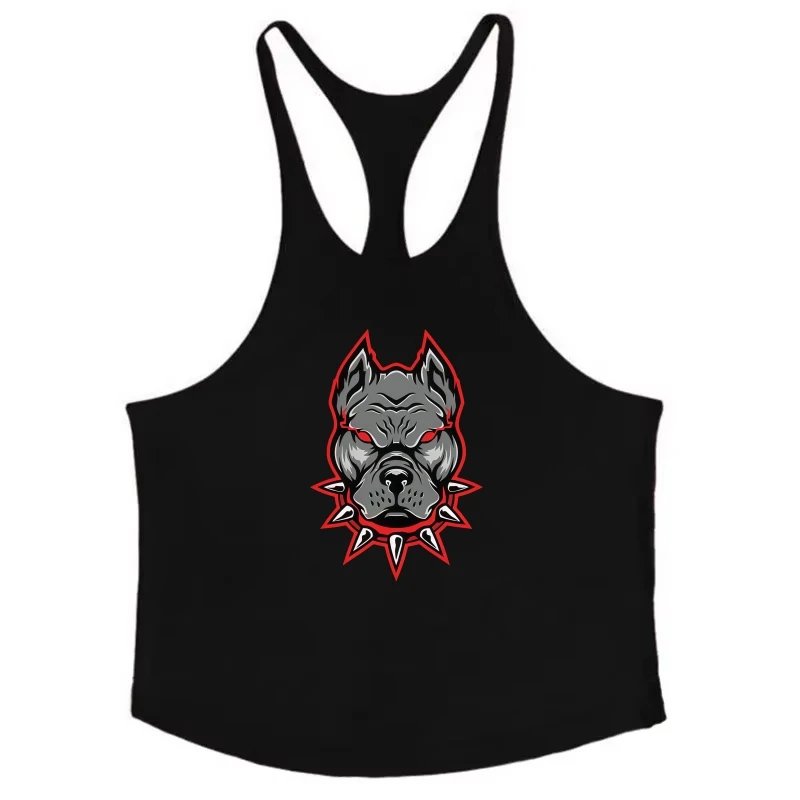 

Men's Gym Tank Top – Quick Dry Sleeveless with Pitbull Spiked Collar Print, 2025 New Fitness Muscle-Building Stringer Vest
